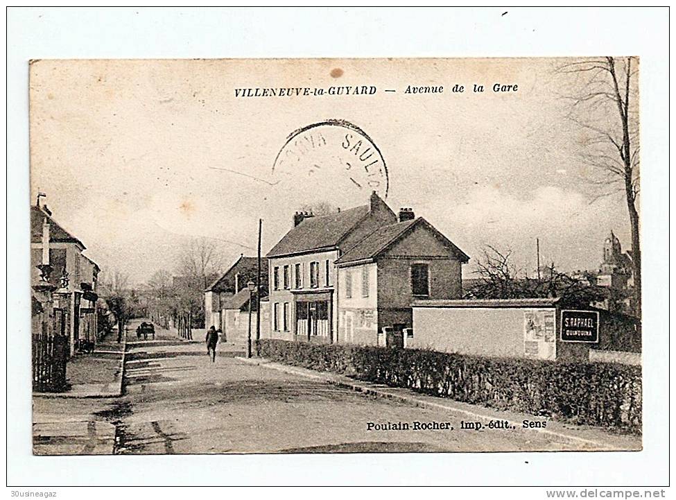 CPA . 89 Villeneuve La Guyard,avenue De La Gare.Dos Vert, Tampon Militaire 9ème Bataillon  Paypal - Villeneuve-la-Guyard