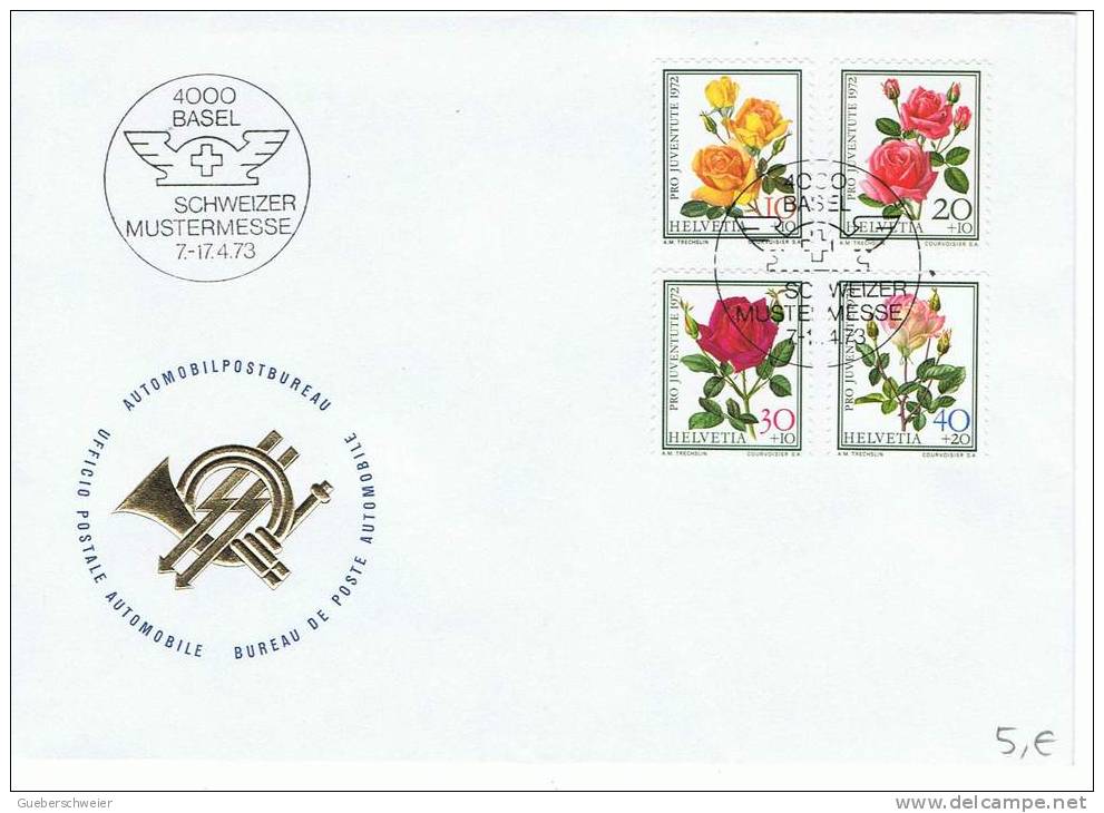 L-ROS 67 - SUISSE - Pro Juventute 1972 Roses Diverses Sur Lettre De La Mustermesse Bâle - Cartas & Documentos