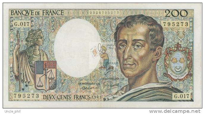 MONTESQUIEU 200 FRANCS - 1983 - G.017 - O - COTE IPCbanknotes: 20 Euros - 200 F 1981-1994 ''Montesquieu''