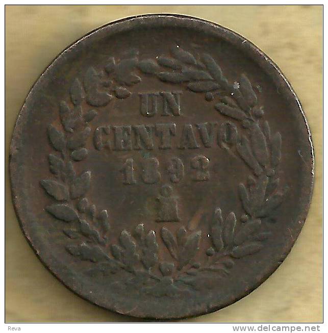 MEXICO 1 CENTAVO  WREATH  FRONT EAGLE EMBLEM BACK 1892 F KM? READ DESCRIPTION CAREFULLY !!! - Mexiko