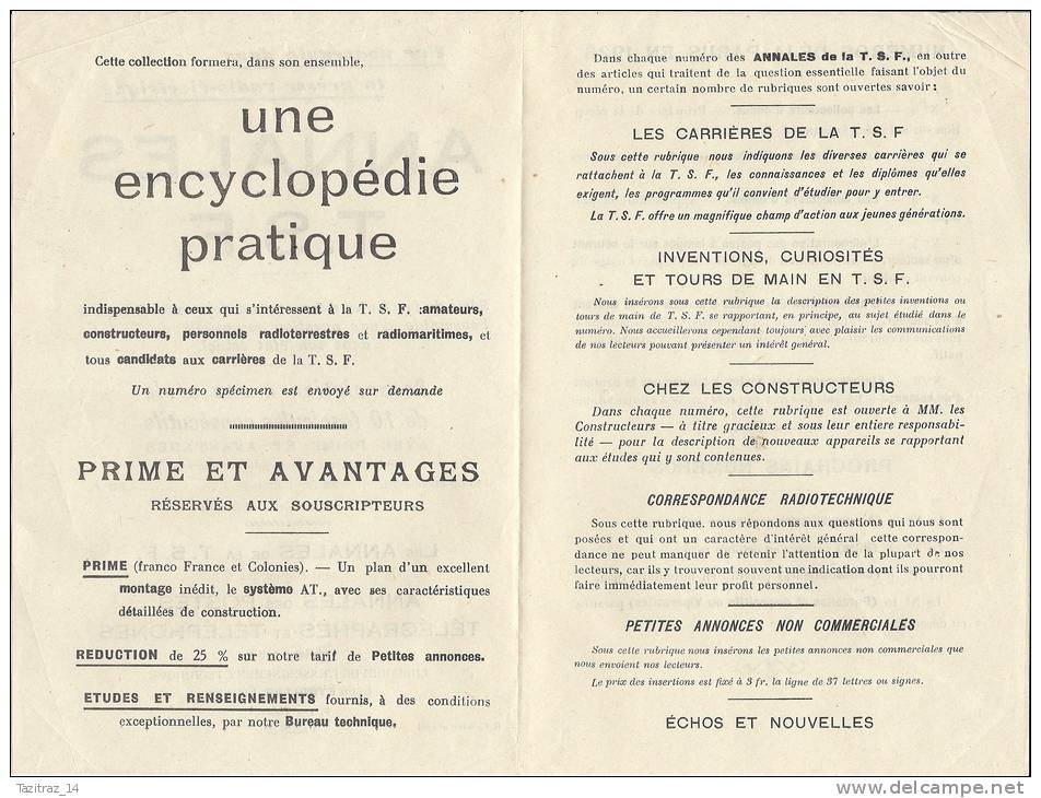 1926 Pub Encyclopedie   " ANNALES De La T. S. F. "   Avec Bulletin Souscription Et Bulletin Commande - Other & Unclassified