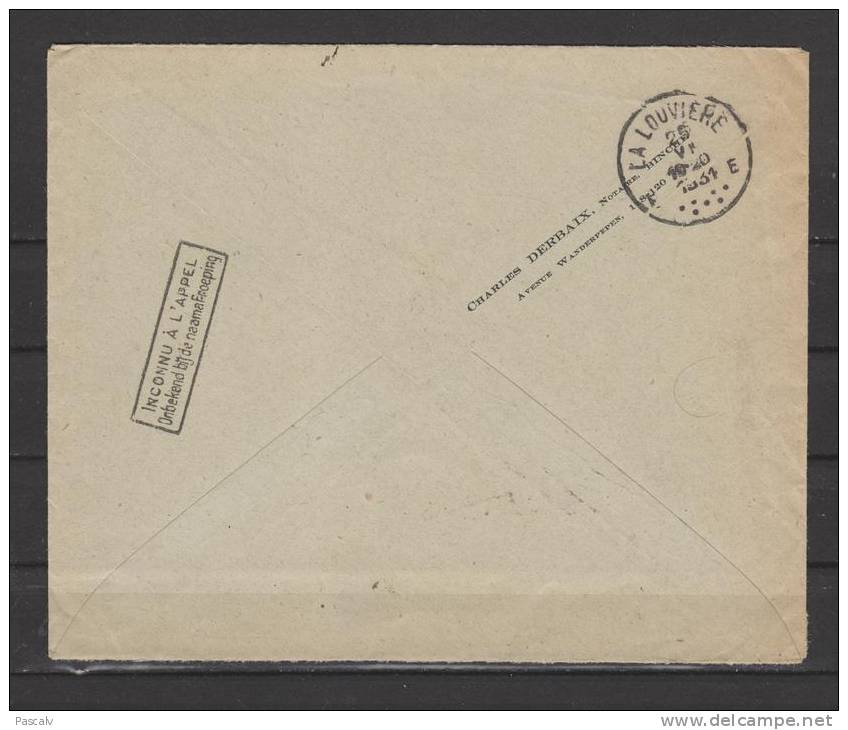 Lettre Du 24.06.1931 Avec Son Contenu De Binche Vers La Louvière Mention Retour à L´envoyeur Et Inconnu à L´appel - Covers & Documents