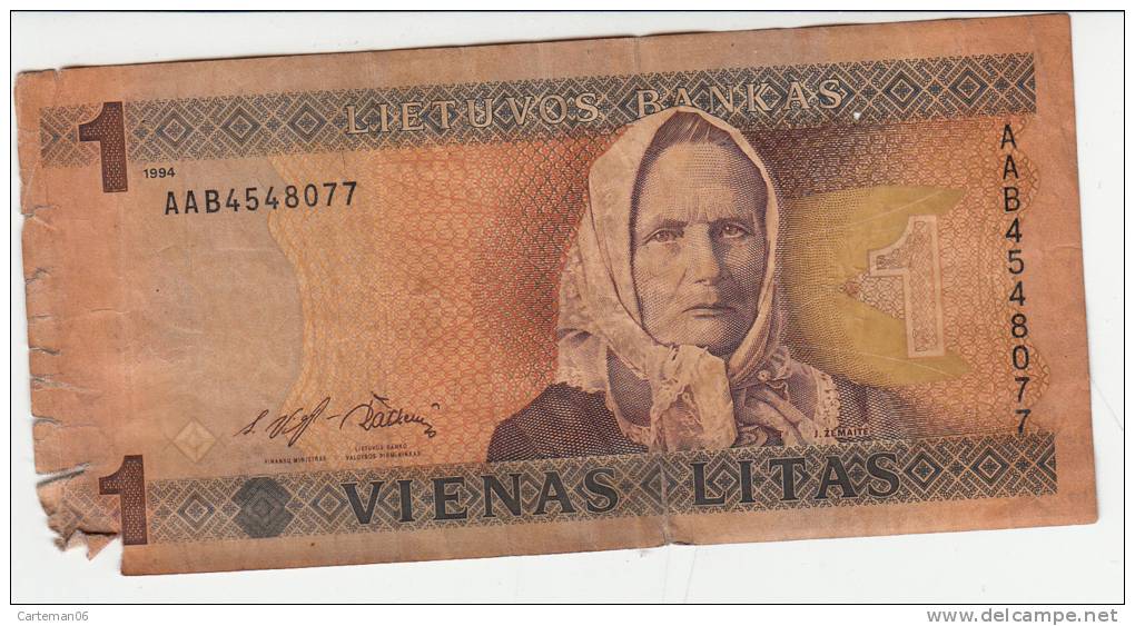 Billet - Lituanien - 1 Vienas Litas - 1994 - Lithuania