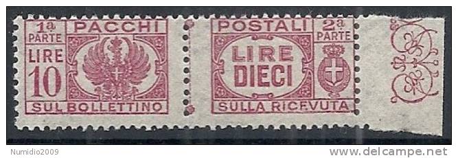 1946 LUOGOTENENZA PACCHI POSTALI 10 LIRE MNH ** - RR10730 - Colis-postaux