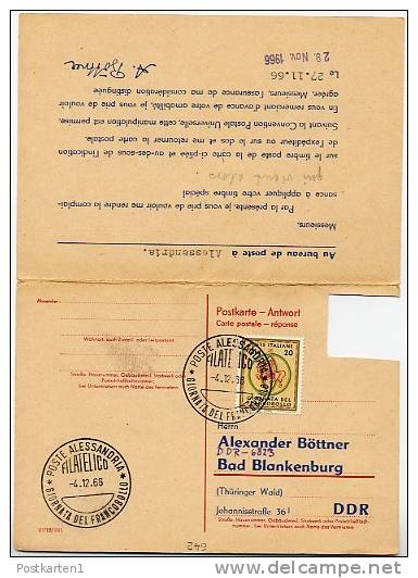 DDR  P65 Antwort-Postkarte ZUDRUCK Böttner #6  Sost. Tag Briefmarke Alessandria Italien 1966 - Privatpostkarten - Gebraucht