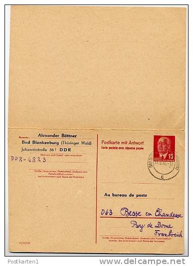 DDR P 65 Antwort-Postkarte ZUDRUCK Böttner #6 Stpl. SEILBAHN Besse Frankreich 1966 - Privatpostkarten - Gebraucht