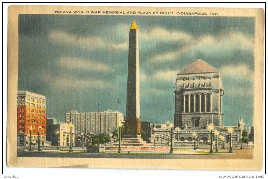 USA, Indiana World War Memorial And Plaza By Night, Indianapolis, Indiana, Unused Linen Postcard [10262] - Indianapolis