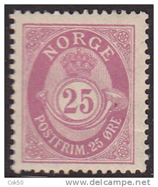 NORWAY 1911 - 25 öre Posthorn (Chr.Knudsen) Perf. 141/2 X 131/2 (NK No 104). MLH Quality - Neufs