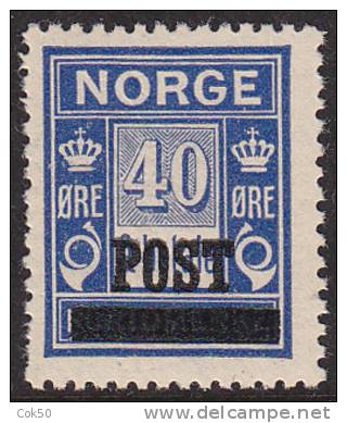 NORWAY 1929 - 40 öre Provisorium (NK No 168a - Dark Blue Shade) MNH - Neufs