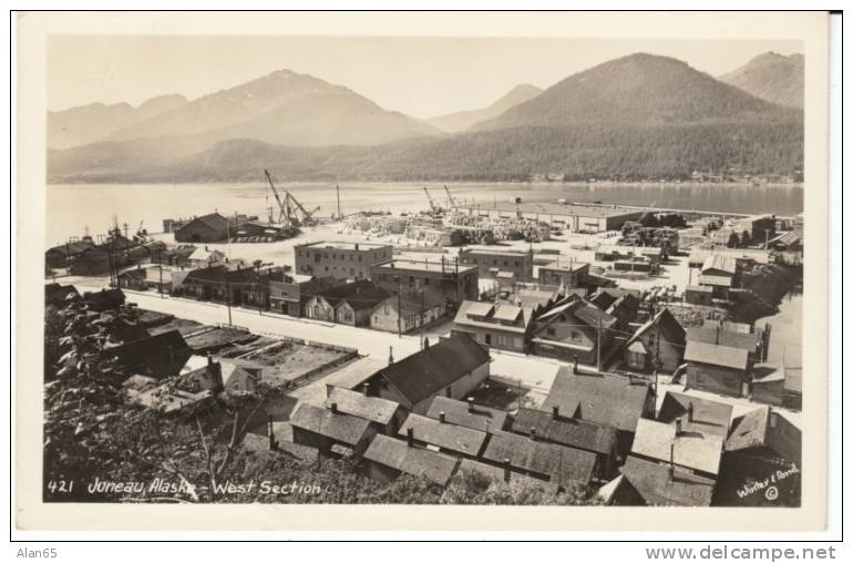 Juneau AK Alaska, West Section Of Town, Dock Warehouses, Harbor, C1940s Vintage Real Photo Postcard - Juneau