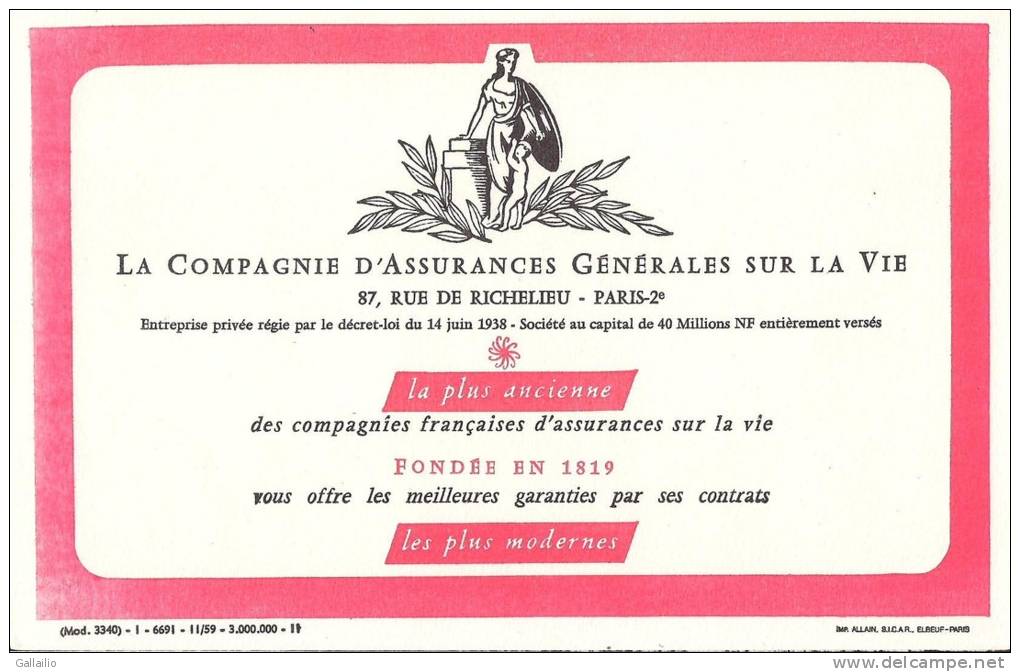 LA COMPAGNIE D'ASSURANCES GENERALES SUR LA VIE  A PARIS - Banque & Assurance