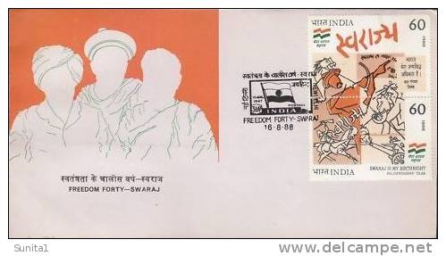 Swaraj, Painting , M. F. Hussain, Horse,setenant Stamps On Fdc,1987,india - Storia Postale