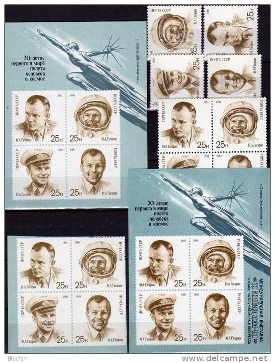 Tag Des Kosmos 1991 Gagarin Sowjetunion 6185/8A,B, 2xVB,Block 219 ,218+FDC 14€ ASTRA Space Special Cover Of USSR CCCP SU - Brieven En Documenten