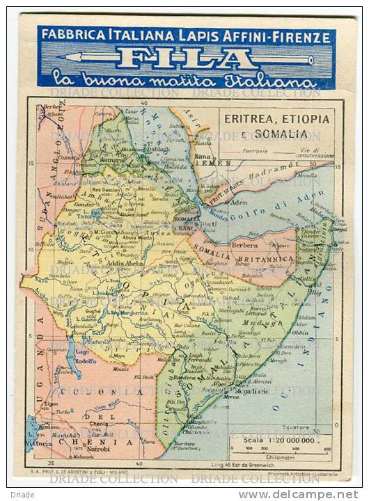 CALENDARIO PUBBLICITA FABBRICA ITALIANA LAPIS FILA ANNO 1936 COLONIE ITALIANE ERITREA ETIOPIA E SOMALIA - Small : 1921-40