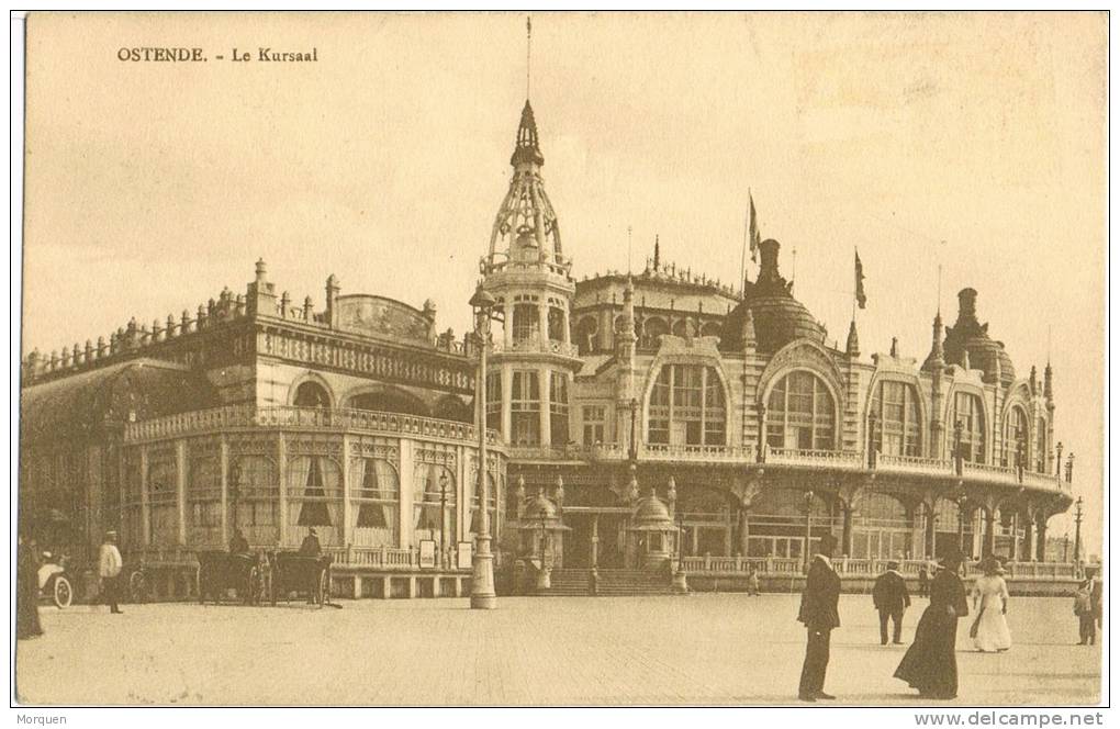 Postal OOSTENDE (Belgica)  1918. Bandeleta. Le Kursaal - Briefe U. Dokumente