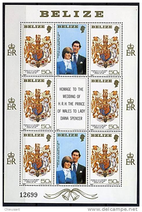 Belize Ob N° 521 à 523 En 3 Feuilles - Mariage Royal En Angleterre - Belize (1973-...)