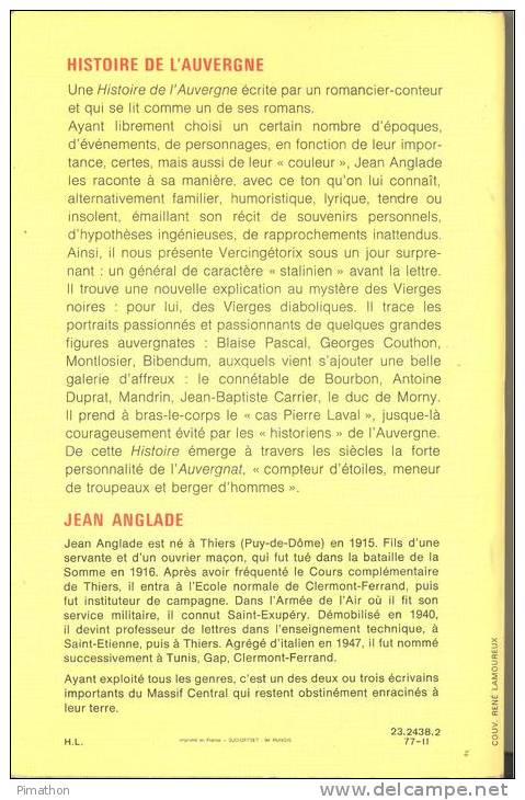 Histoire De L'AUVERGNE , Livre De 383 Pages Par Jean ANGLADE - Auvergne