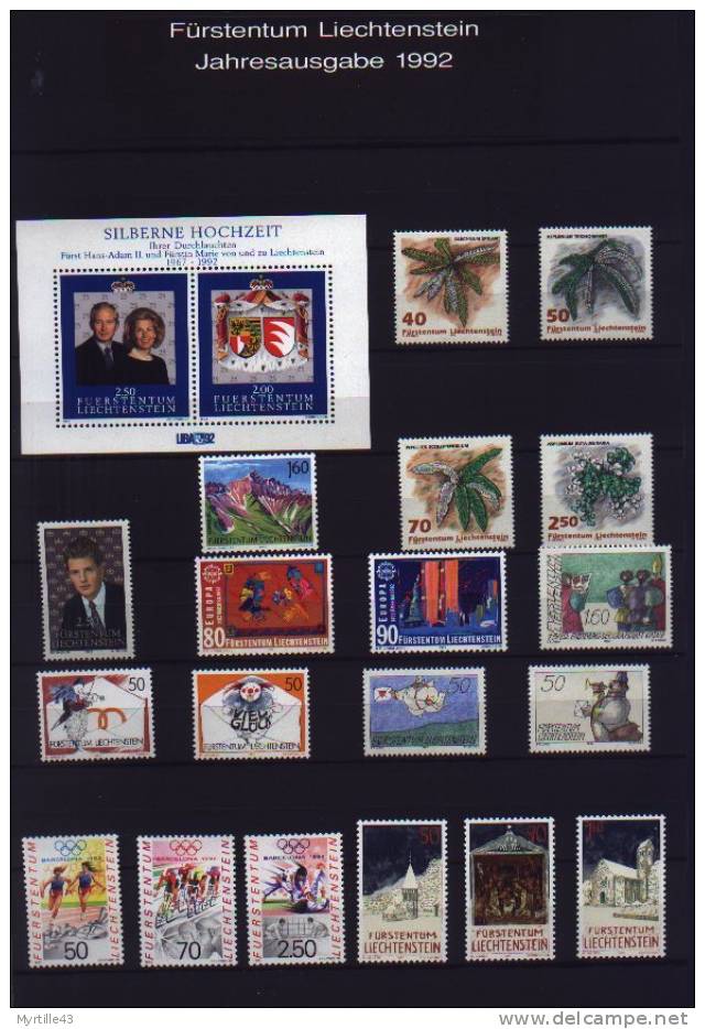 Liechtenstein : Lot De 16 Années Complètes 1990 à 2005 Neuf (inclus 11 Timbres Pour Distributeurs) - Années Complètes