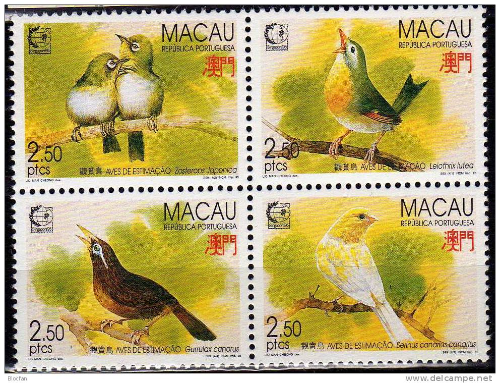 Singapore 1995 Macau 814/8,ZD, Block 30+ KB ** 96€ Drossel Häherling Brillen- Sonnen- Kanarien-Vogel Bird Sheet Bf Macao - Collections, Lots & Series