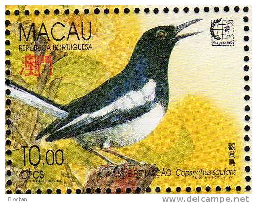 Singapore 1995 Macau 814/8,ZD, Block 30+ KB ** 96€ Drossel Häherling Brillen- Sonnen- Kanarien-Vogel Bird Sheet Bf Macao - Collections, Lots & Series