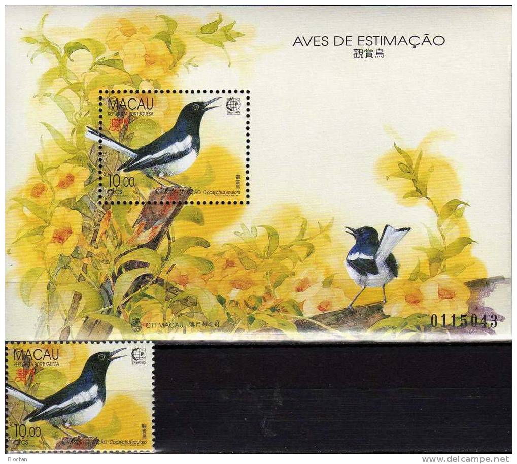 Singapore 1995 Macau 814/8,ZD, Block 30+ KB ** 96€ Drossel Häherling Brillen- Sonnen- Kanarien-Vogel Bird Sheet Bf Macao - Collections, Lots & Séries