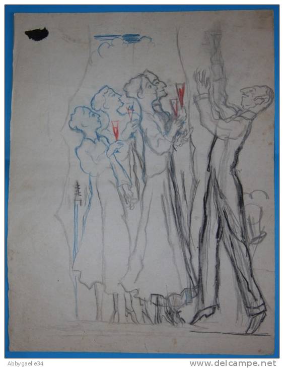 Drawings - Jacques ACREMANT études préparatoires de l'illustration de "Ces  Dames aux Chapeaux verts" Comédie de Germaine ACREMANT