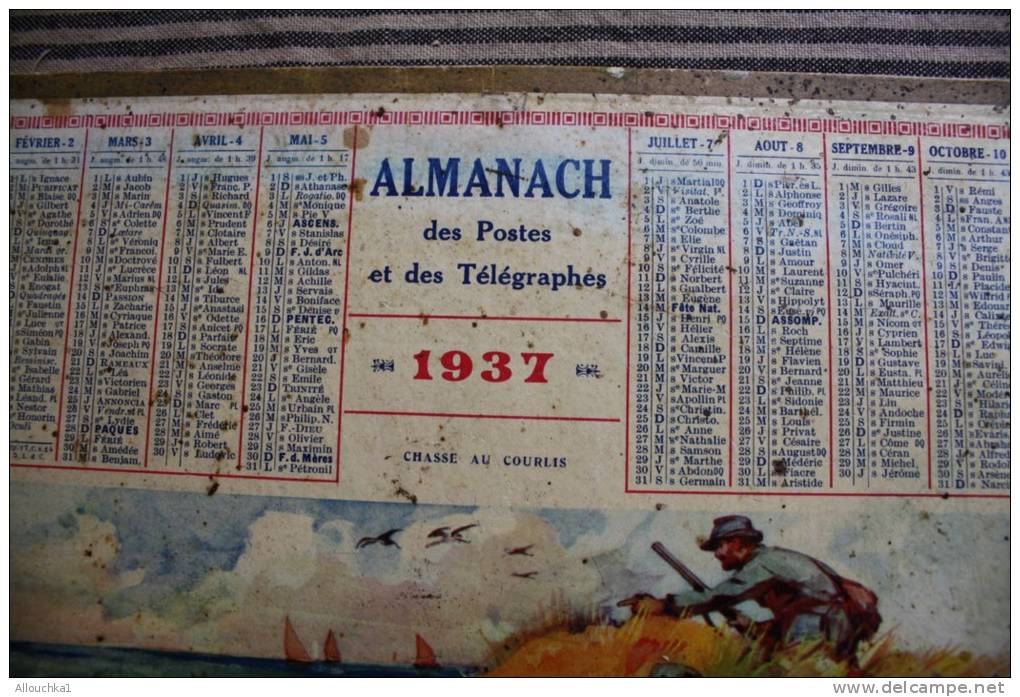 1937 Calendrier Du Var (Chasse Aux Courlis ) Grand Format Almanach Des PTT Postes Et Télégraphes - Big : 1921-40