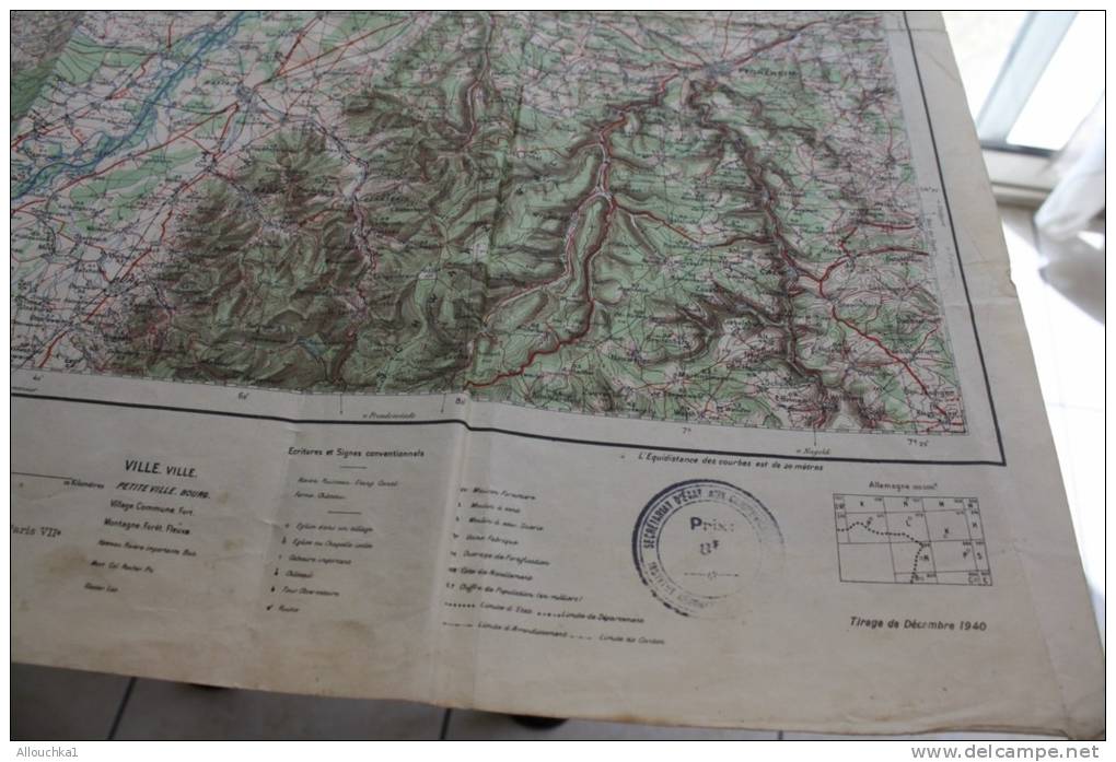 1940 Carte géographique de France et des frontières Saverne N°19 Dressé héliogravé publié par service armée type 1912