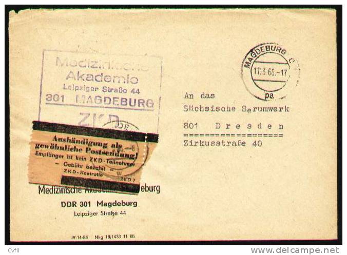 DDR 1966 - TAXED COVER With ZKD Label From Magdeburg To Dresden - Lettres & Documents