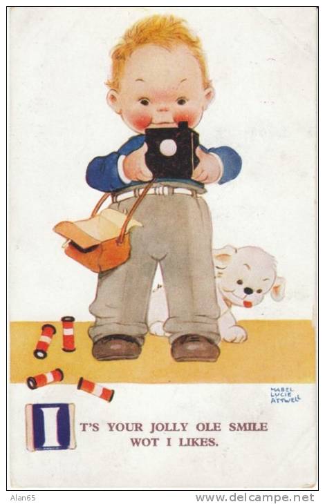 Mabel Lucie Attwell Artisti Signed, Cute Children Camera Photography Theme, C1930s Vintage Postcard - Attwell, M. L.
