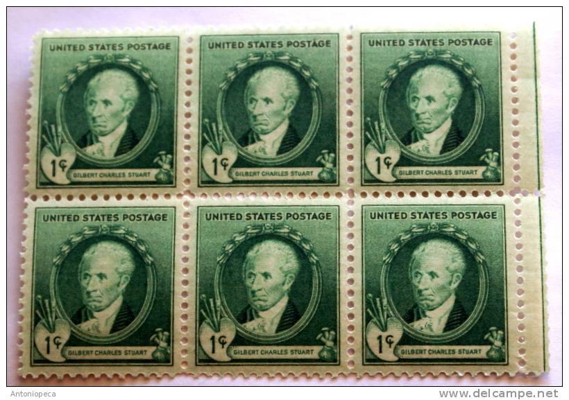 USA 1940 - ARTIST GILBERT CHARLES STUART  STRIPE OF6  MNH** - ...-1940