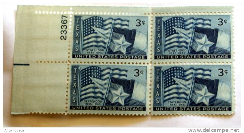 USA 1945 - TEXAS ANNIV  BLOCK  MNH** - 1941-80