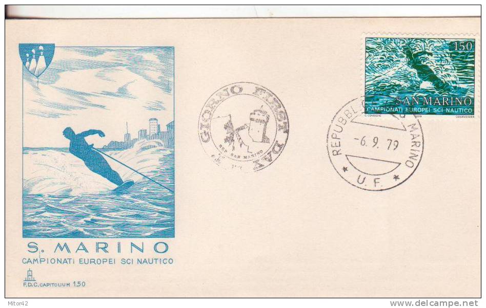 1-Sports-Water Ski-Sci Nautico-San Marino-Italy-1979-F.D.C.-European Championships-Campionati Europei - Water-skiing