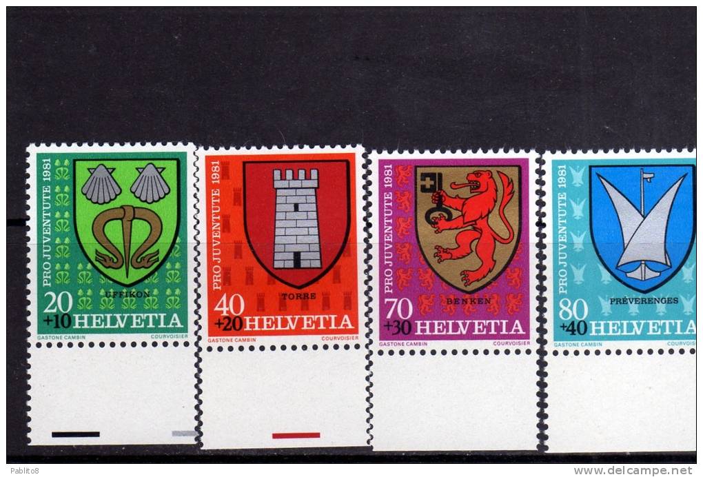 SWITZERLAND - SUISSE - SCHWEIZ - SVIZZERA 1981 COATS OF ARMS OF MUNICIPALITIES - STEMMI DEI COMUNI MNH - Nuevos