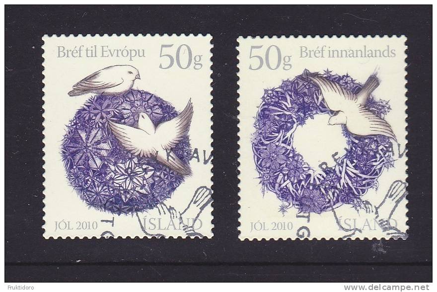 Iceland Mi 1296-1297 Christmas 2010 - Wreath And Dove - Unused Stamps