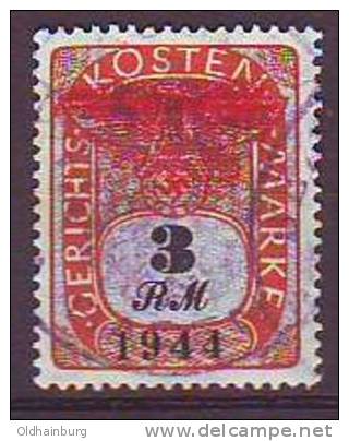 535w4: Gerichtskostenmarke Aus 1944 Mit Ostmark- Überdruck 3 Reichsmark RR ! - Gebraucht