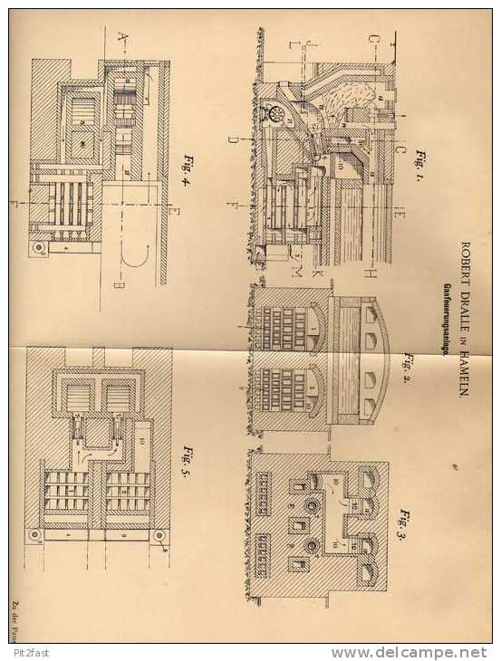 Original Patentschrift - R. Dralle In Hameln , 1899 , Gasfeuerungsanlage , Heizung , Feuerung !!! - Architectuur