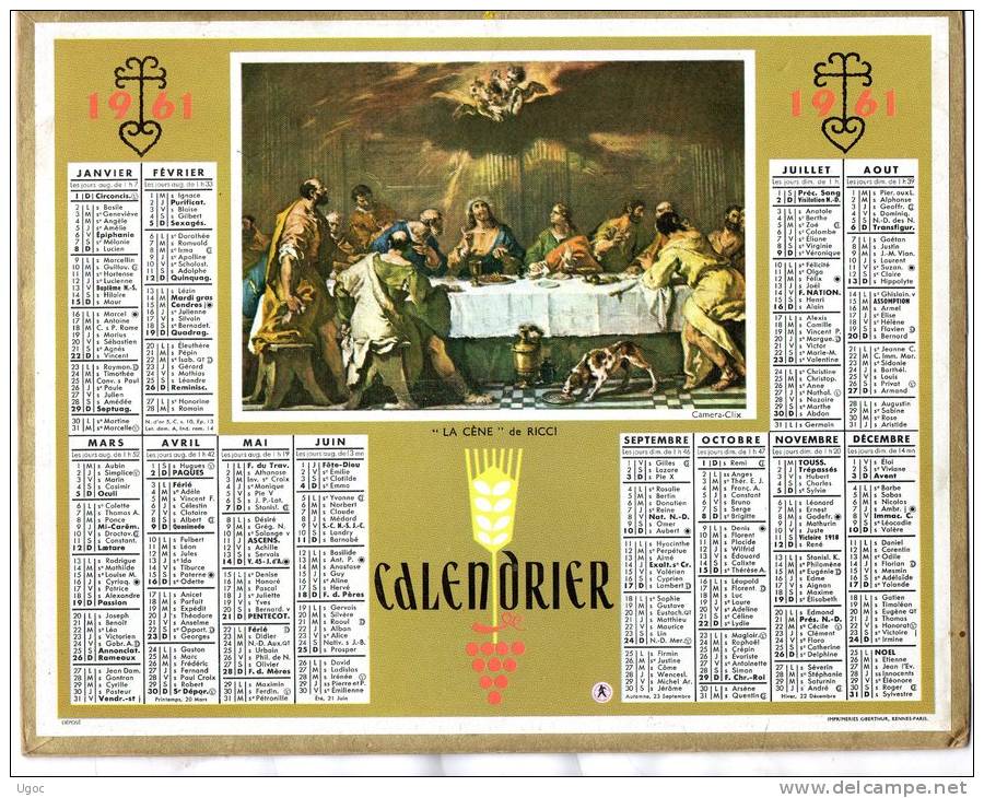 -  CALENDRIER 1961 - La Cène De Ricci.. - Big : 1961-70