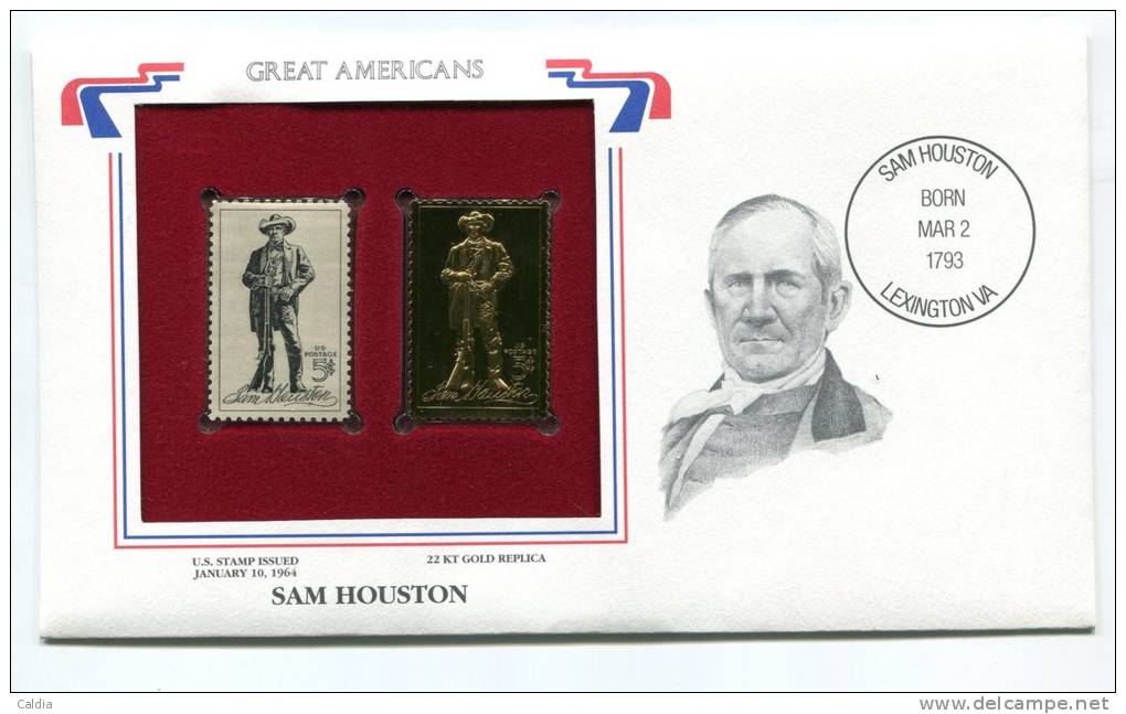 C Great Americans "" Sam Houston """ Gold Stamp Replica 1964 FDC/bu/UNC - Altri & Non Classificati