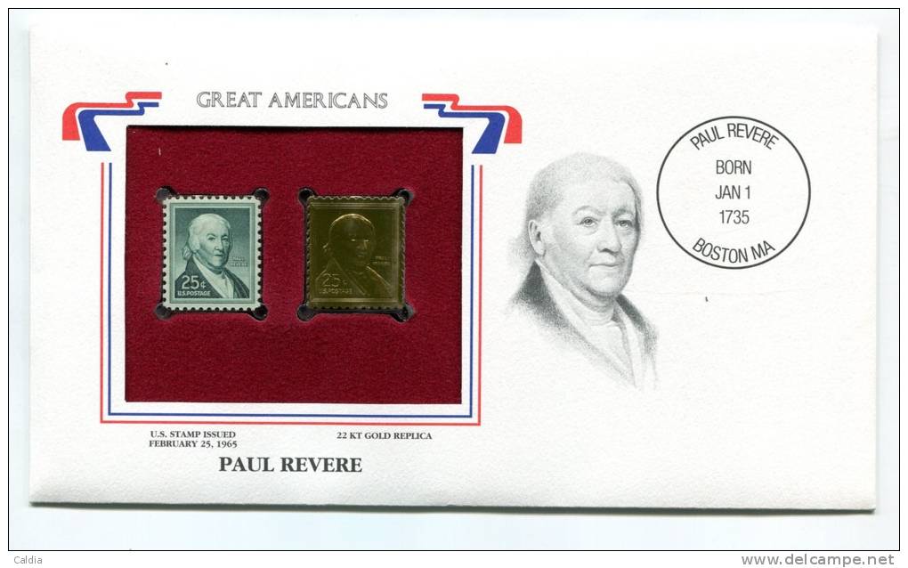 C Great Americans "" Paul Revere """ Gold Stamp Replica 1965 FDC/bu/UNC - Altri & Non Classificati