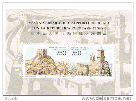 SAN MARINO - UNIF.BF52 FOGLIETTO - 1996  25^ ANNIV. RAPPORTI SAN MARINO - CINA      - NUOVO ** - Blocs-feuillets