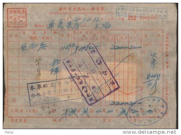CHINA CHINE 1952.12.16 SOUTH CENTRAL ISSUES (ZHONG NAN) REVENUE STAMP DOCUMENT - Autres & Non Classés