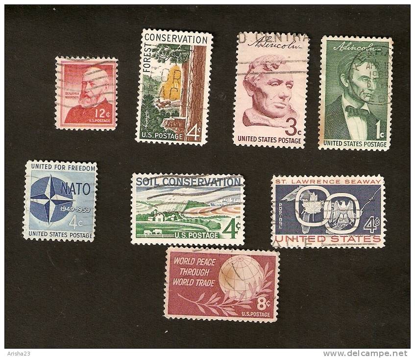Z10-8. US, 1959 Set Of 8 - Lincoln - Benjamin Harrison - Forest Soil Conservation - NATO - Lawrence Seaway - Trade - Collections