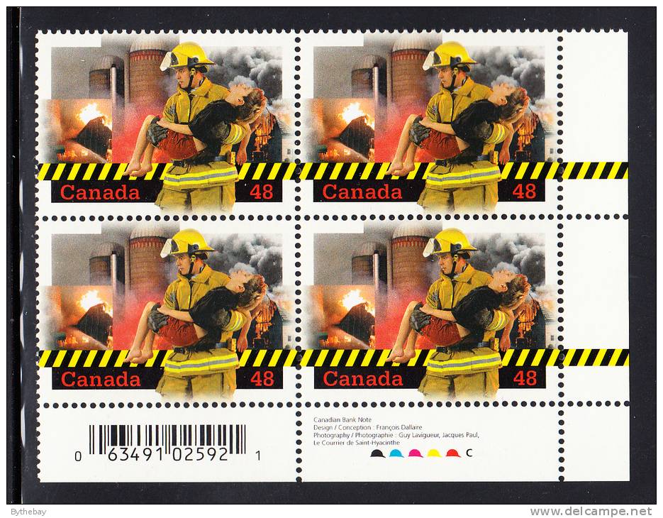 Canada MNH Scott #1986 Lower Right Plate Block 48c Volunteer Firefighters - With UPC Barcode - Plate Number & Inscriptions