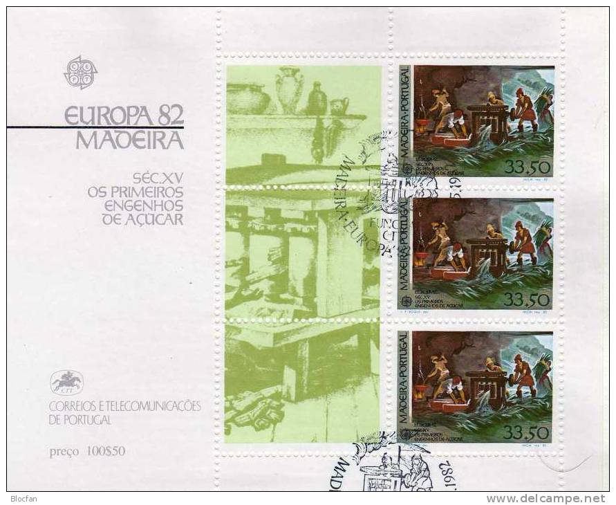 Historie Der Insel Madeira Block 3 Mit SST 12€ CEPT 1982 Neue Zucker-Mühle Im 15.Jhdt. Sheet Bloc Fogli Bf Of Portugal - Used Stamps