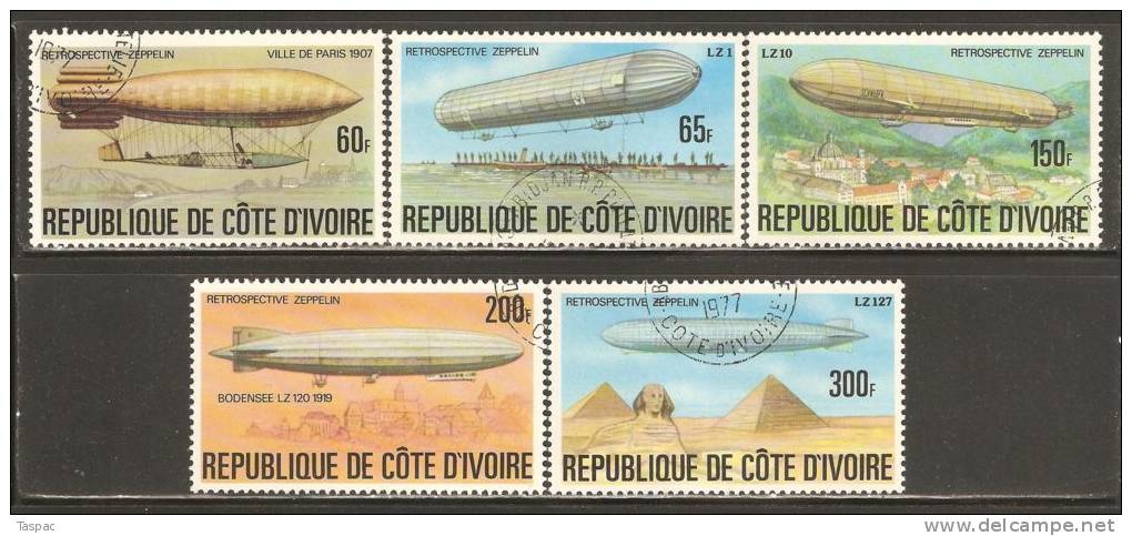 Ivory Coast 1977 Mi# 517-521 Used - History Of The Zeppelin - Zeppelin