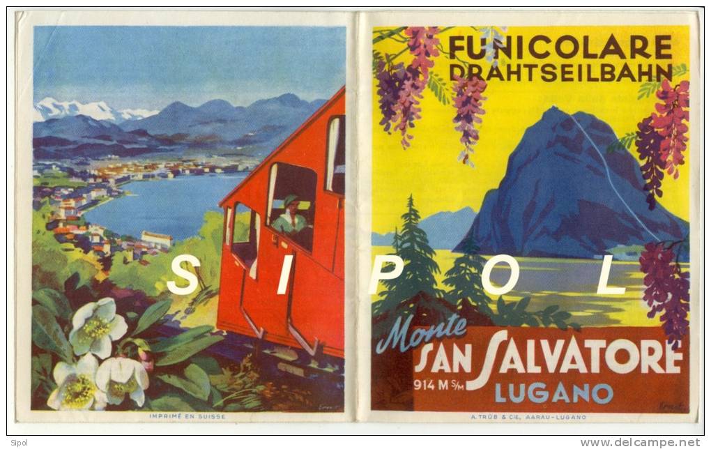 Dépliant Accordéon 3 Volets Funicolare Monte San Salvatore - Lugano 4 Langues  Horaires,tarifs 1957 - Europa
