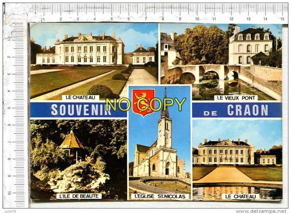 CRAON - Souvenir -  5 Vues : Le Château - Le Vieux Pont - L'Ile De Beauté - L'Eglise St Nicolas - Le Château - Craon