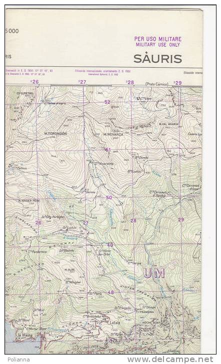 PAU#Y09 MAP - CARTINA Uso MILITARE - SAURIS  IGM 1964 - Mapas Topográficas