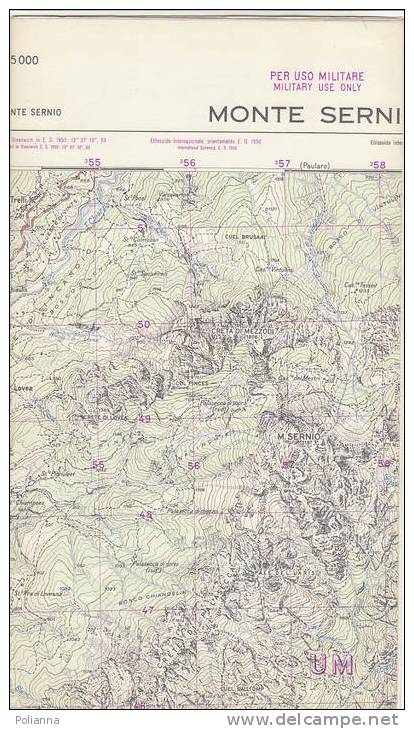 PAU#Y22 MAP - CARTINA Uso MILITARE - MONTE SERNIO  IGM 1962 - Topographical Maps